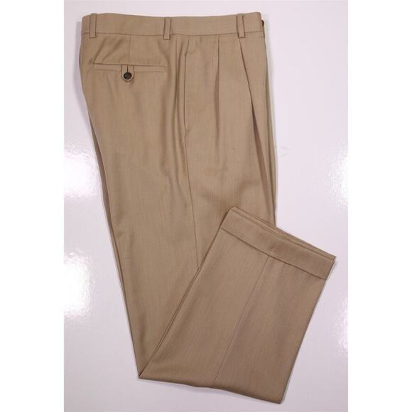Brooks Brothers Country Club Tan Twill Loro Piana Wool Pleated Dress Pants 33x28 - Picture 1 of 9